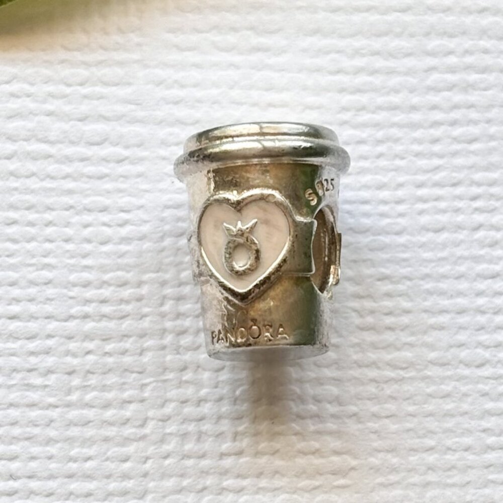 Genuine Pandora Take a Break Coffee Cup Charm with Light Pink Enamel